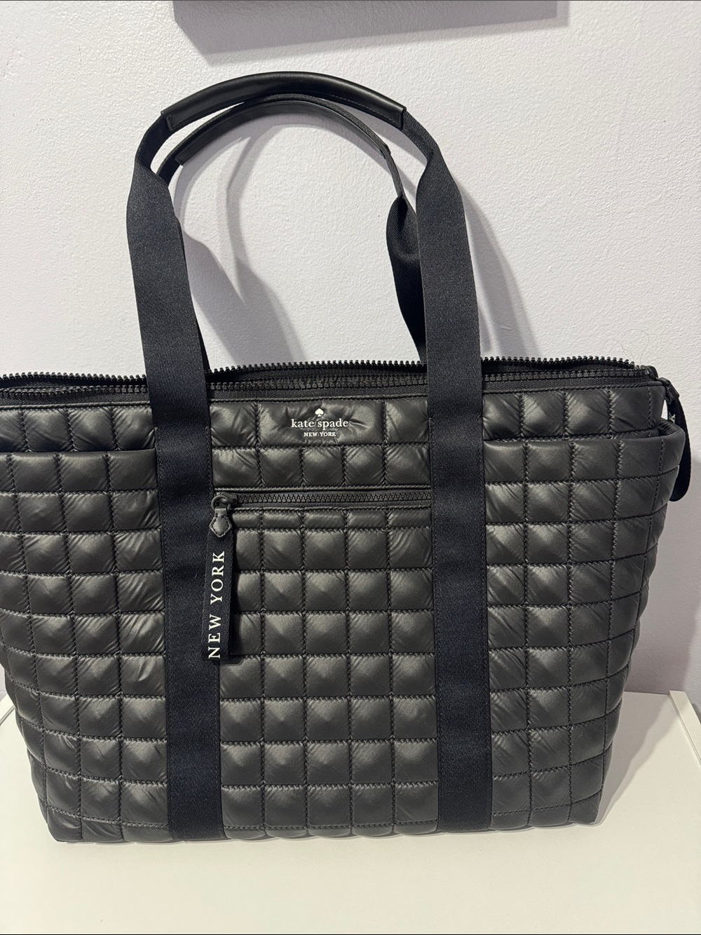 kate spade Quilted Black Tote with Front Zip Pocket